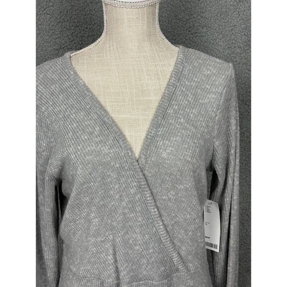 URBAN OUTFITTERS Ribbed Soft Surplice Faux Wrap Dress Womens XL Gray Long Sleeve - Picture 2 of 16